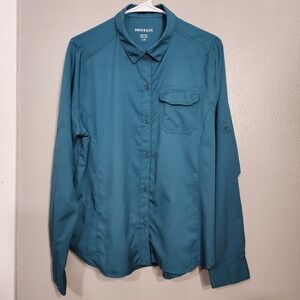 Swiss Alps Men's Large Long Sleeve Aqua Blue Hiking Fishing Shirt Lightweight‎